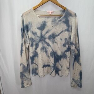 Lisa Todd Womens Linen Blend Top XS Blue Waffle Knit Lightweight Boho Crochet
